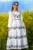 Rochie traditionala lunga alba din vascoza cu flori brodate