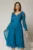 Rochie turcoaz de seara din matase naturala cu broderie la bust