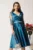 Rochie turcoaz din tafta in clos cu cordon in talie- Ella Collection Adria