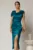 Rochie turcoaz midi de ocazie din tafta cu croi petrecut