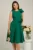 Rochie verde cu floare in talie si volanas pe un umar